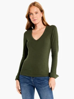 Perfect Rib Knit Cuffed Top BRIAR