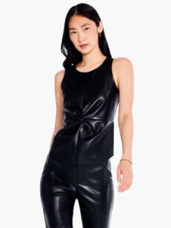 Faux Leather Twist Front Tank BLACK ONYX