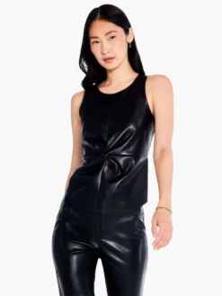 Faux Leather Twist Front Tank BLACK ONYX