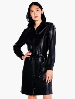 Faux Leather Trench Dress BLACK ONYX