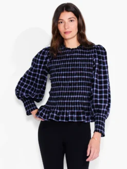 Twilight Plaid Smocked Top BLUE MULTI