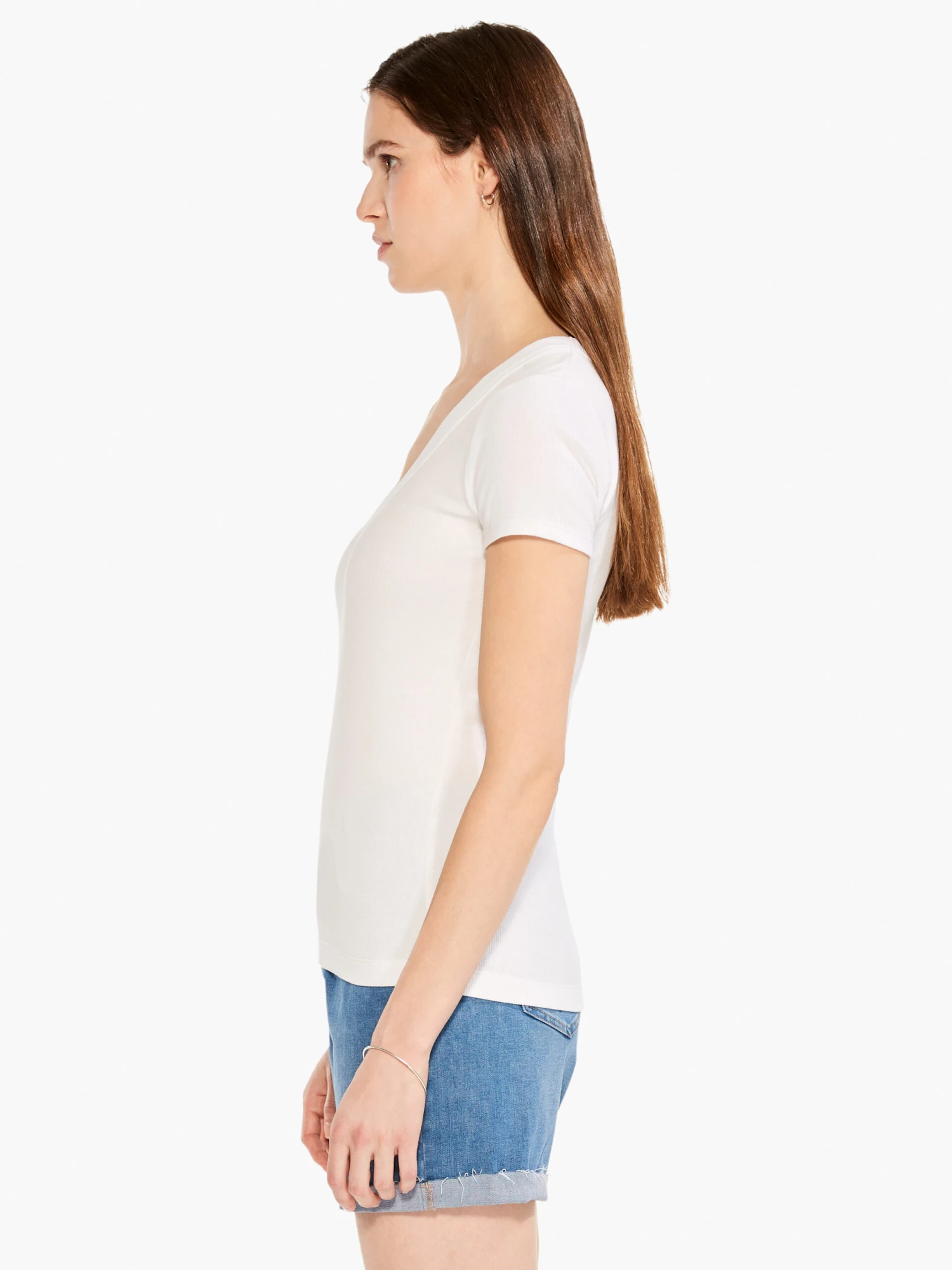 Perfect Knit Rib Short Sleeve V Tee PAPER WHITE - Image 2