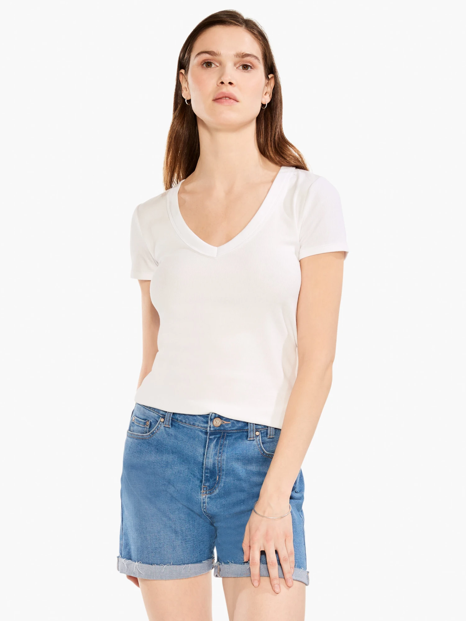 Perfect Knit Rib Short Sleeve V Tee PAPER WHITE - Image 4