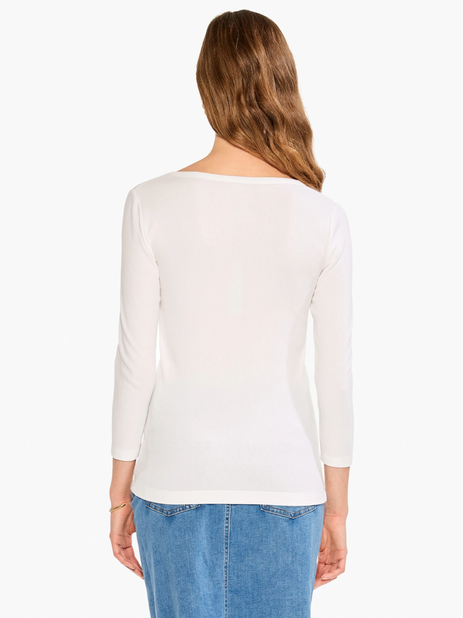 Perfect Knit Rib 3/4 Sleeve V Tee PAPER WHITE - Image 3