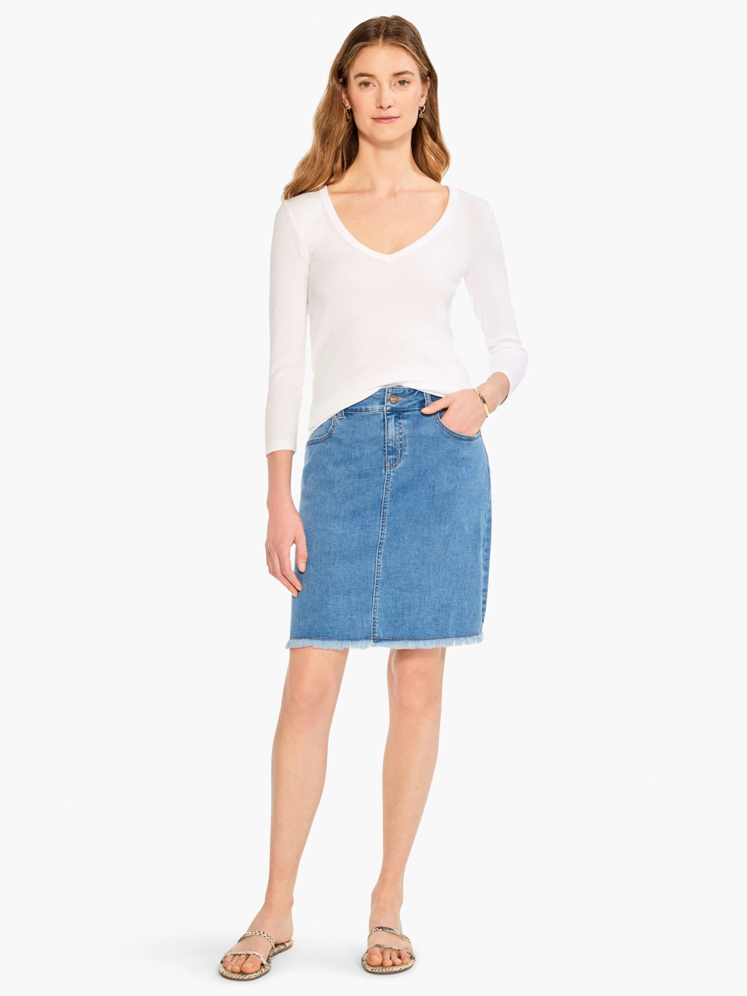 Perfect Knit Rib 3/4 Sleeve V Tee PAPER WHITE - Image 4