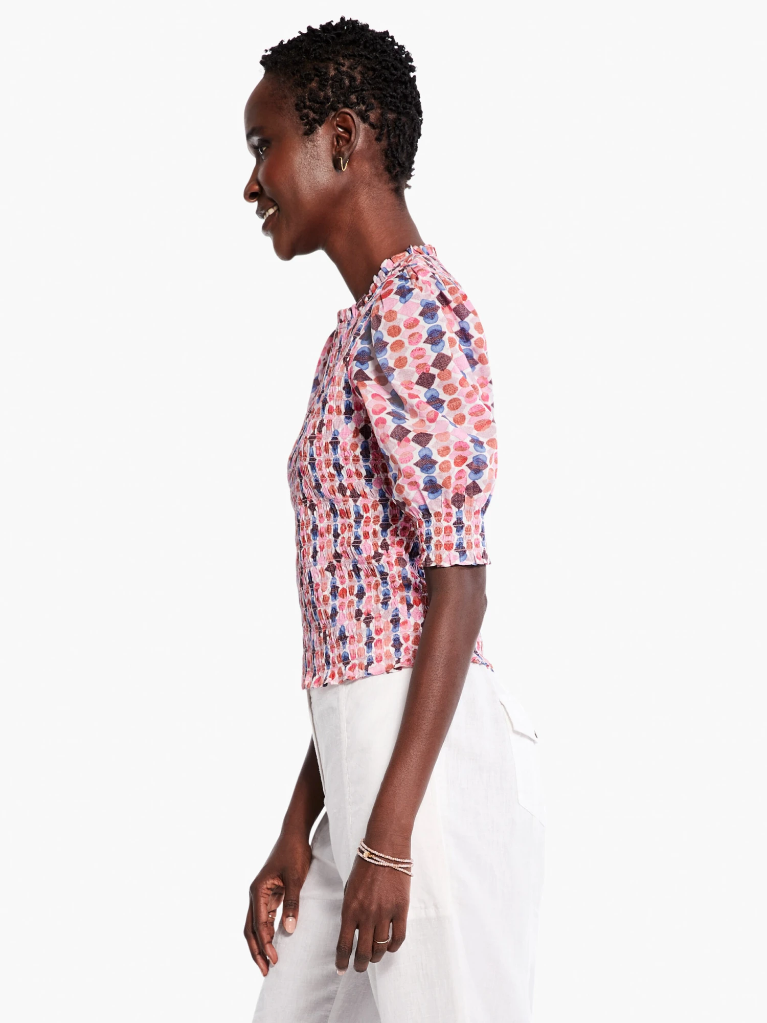 Geo Dots Smocked Top PINK MULTI - Image 2