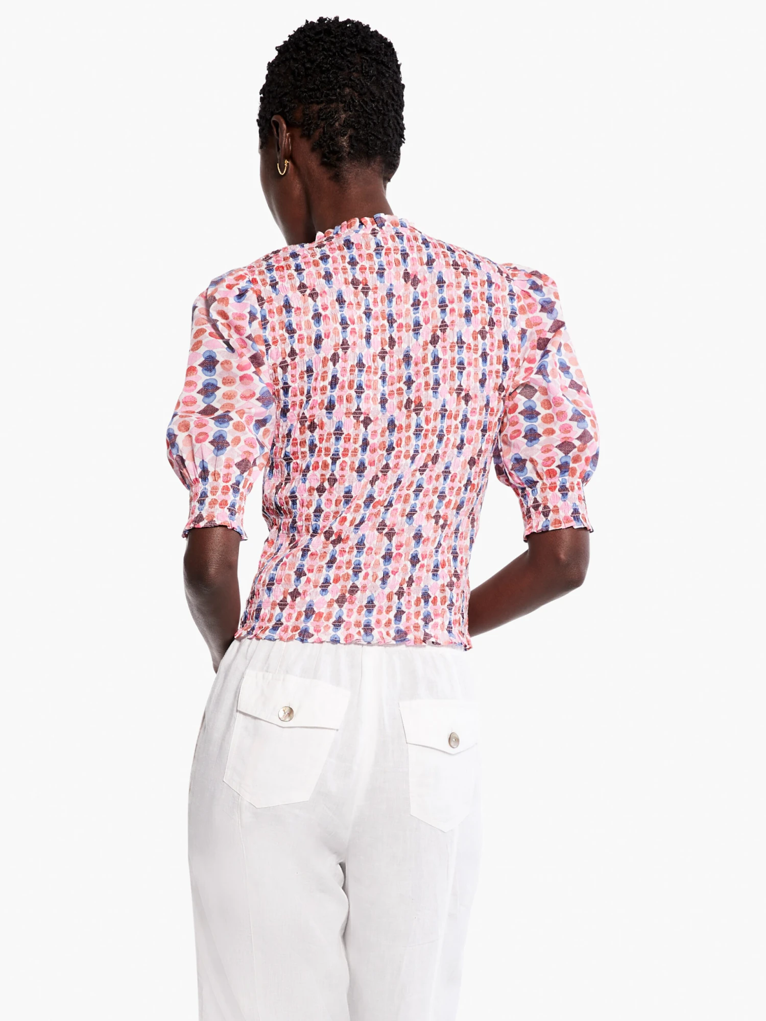 Geo Dots Smocked Top PINK MULTI - Image 3