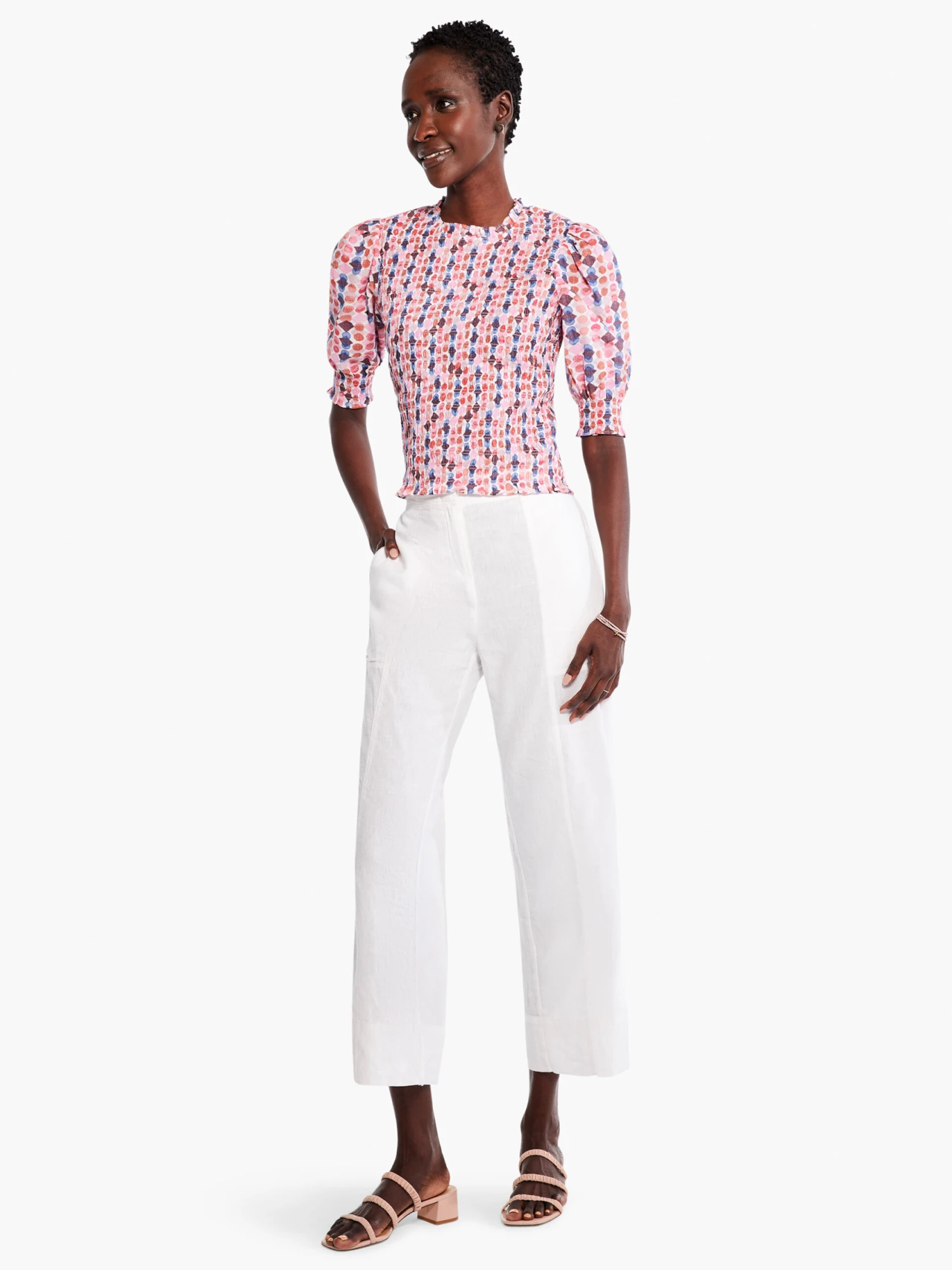 Geo Dots Smocked Top PINK MULTI - Image 4