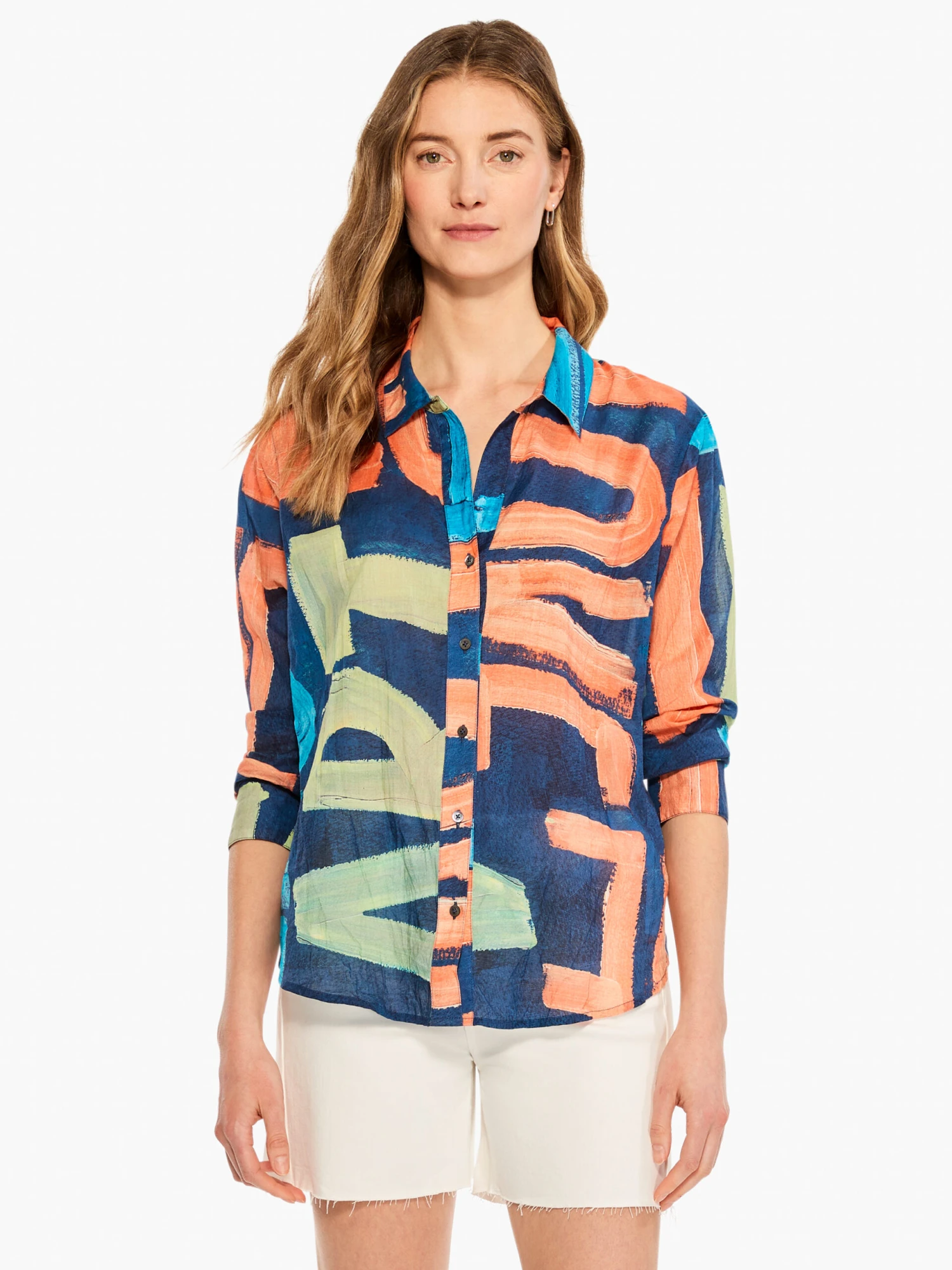 Love Art Joy Crinkle Shirt INDIGO MULTI - Image 2