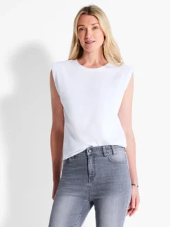 NZT Power Shoulder Crew Tank PAPER WHITE