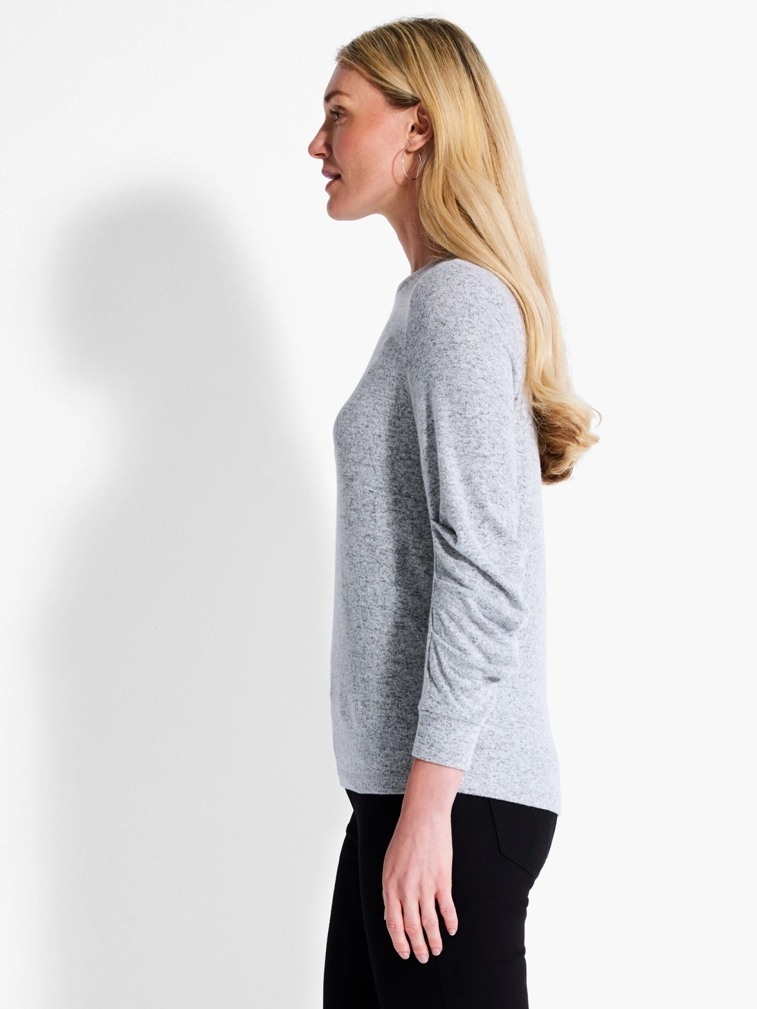 NZT Sweet Dreams Ruched Sleeve Crew Neck GREY MIX - Image 2