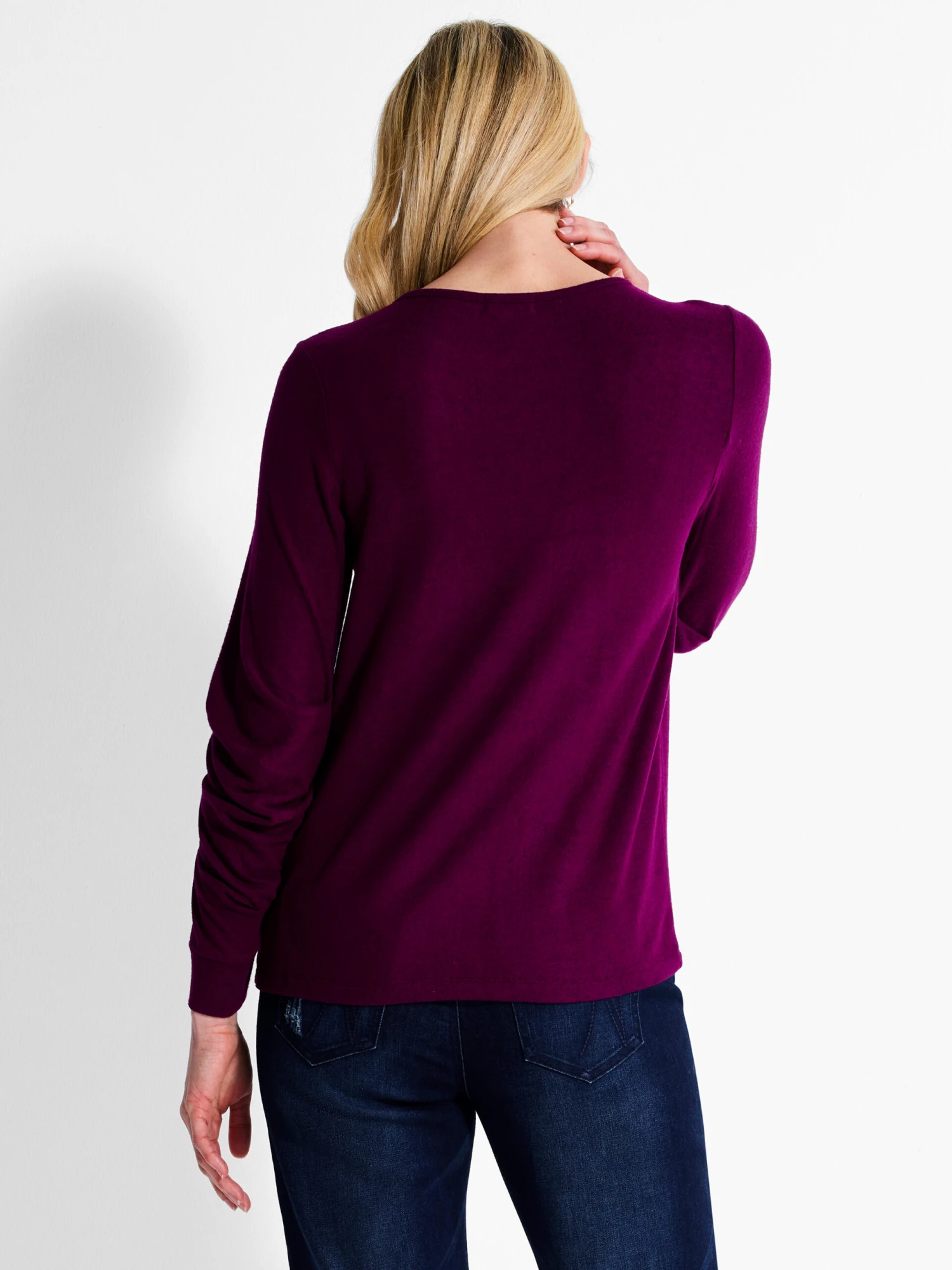 NZT Sweet Dreams Ruched Sleeve Crew Neck MULBERRY - Image 3