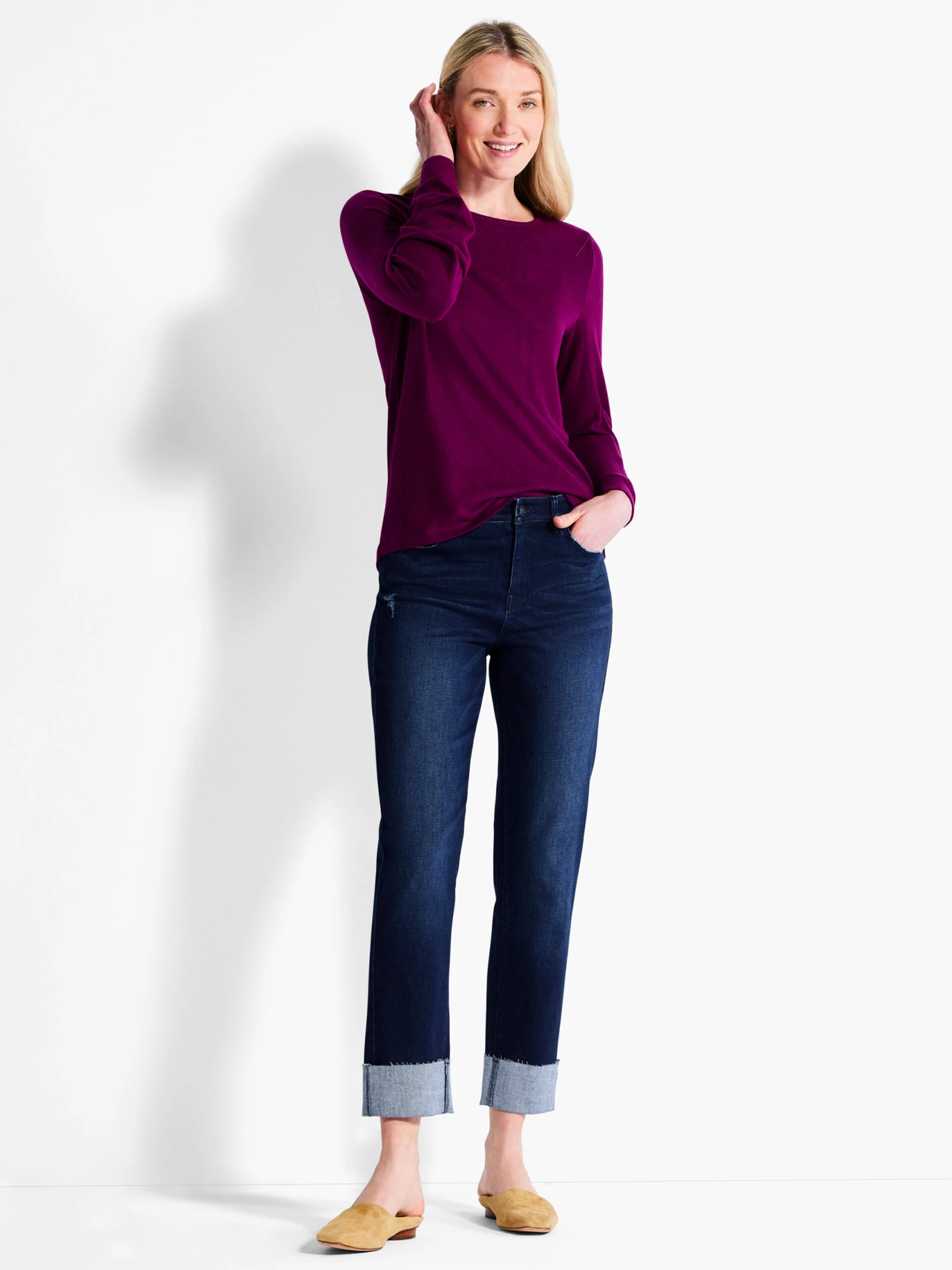 NZT Sweet Dreams Ruched Sleeve Crew Neck MULBERRY - Image 4