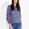 NZT Dotty Leaves Ruched Sleeve Crew Neck PINK MULTI