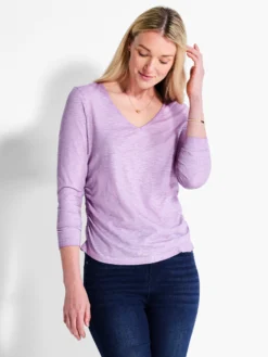 NZT Long Sleeve V-Neck Ruched Tee