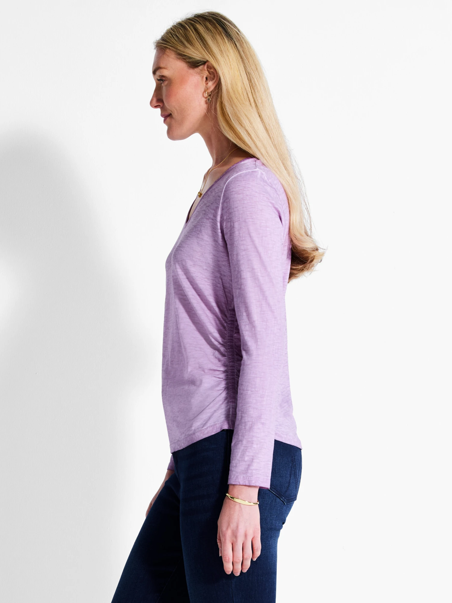 NZT Long Sleeve V-Neck Ruched Tee - Image 2