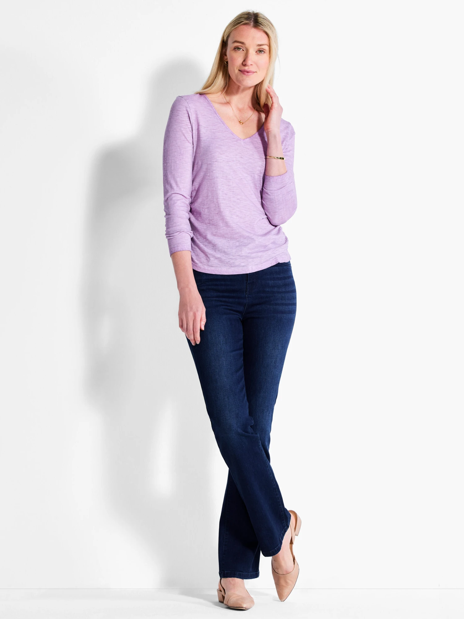 NZT Long Sleeve V-Neck Ruched Tee - Image 4