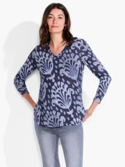 NZT Shadow Florals Long Sleeve V Tee GREY MULTI