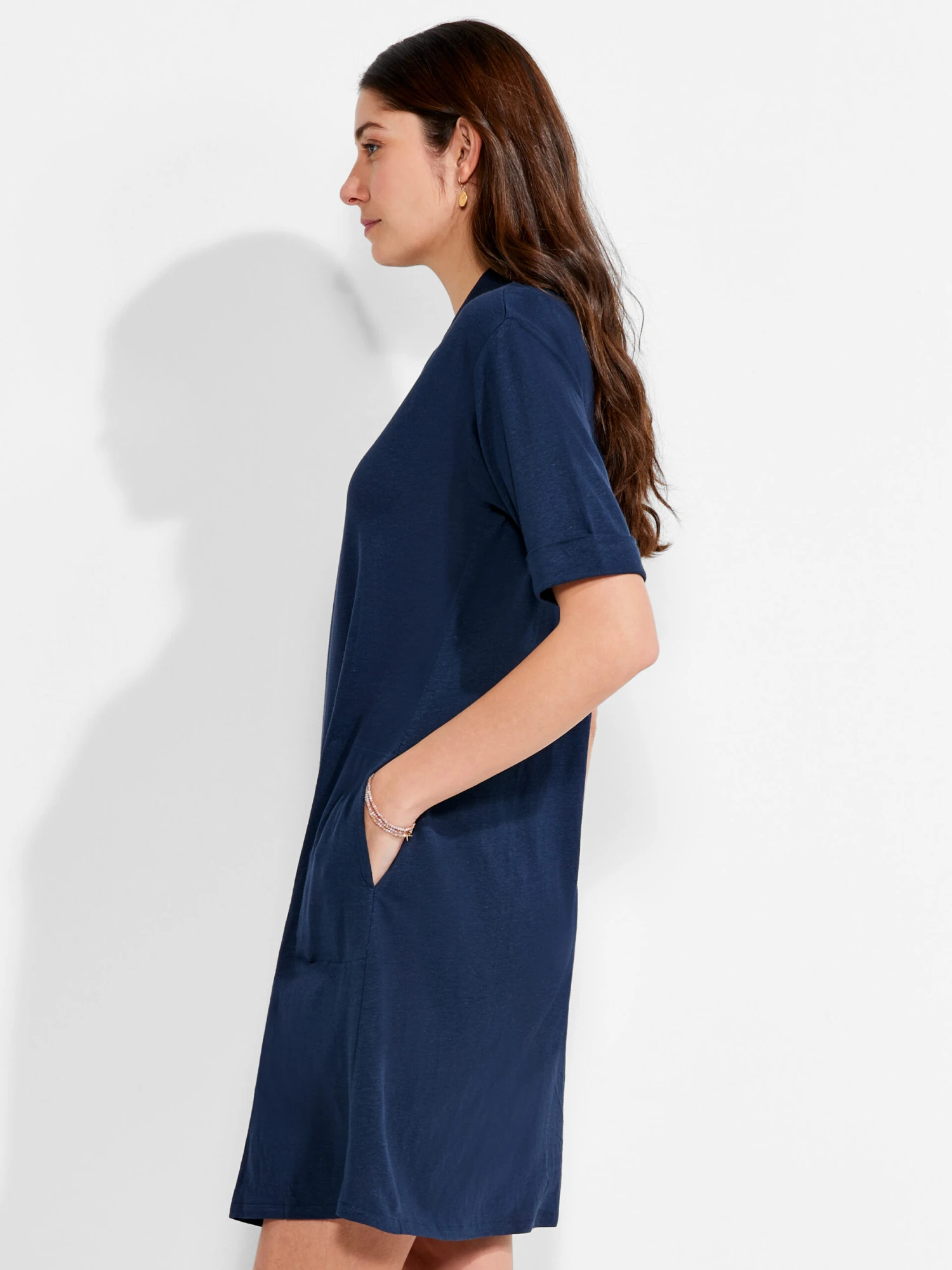 NZT Short Sleeve Notched V Dress DARK INDIGO - Image 2