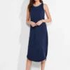 NZT Scoop Neck Stitch Tank Dress DARK INDIGO MULTI