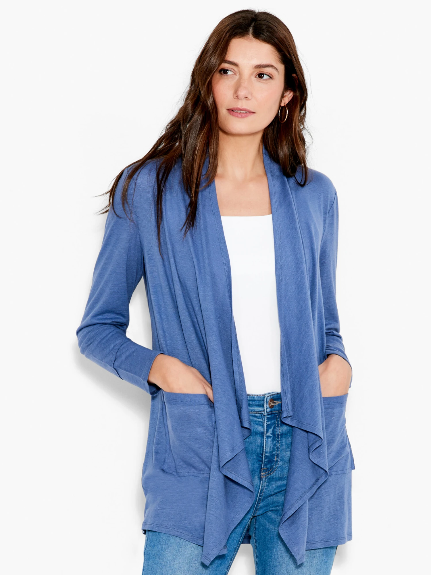 NZT Long Sleeve Drape Cardigan HARBOR BLUE