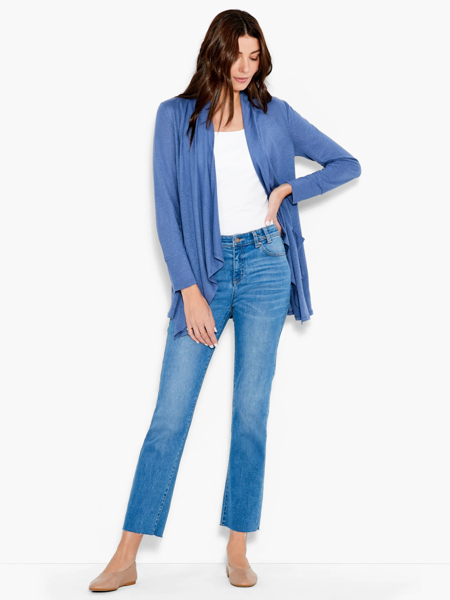 NZT Long Sleeve Drape Cardigan HARBOR BLUE - Image 4