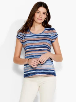 NZT Short Sleeve Scoop Wavy Stripe Tee BLUE MULTI