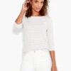 NZT 3/4 Sleeve Stripe Boat Tee NEUTRAL MULTI