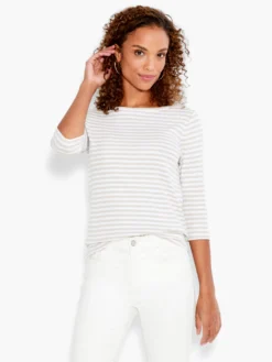 NZT 3/4 Sleeve Stripe Boat Tee NEUTRAL MULTI