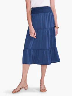 Soft Drape Tiered Skirt DEEP OCEAN
