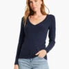 Perfect Knit Rib Long Sleeve V Neck DARK INDIGO